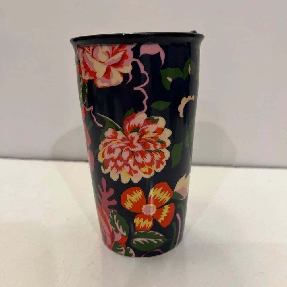 Starbucks ban.do Blue Floral Double Wall Ceramic Mug Tumbler + lid 12oz …